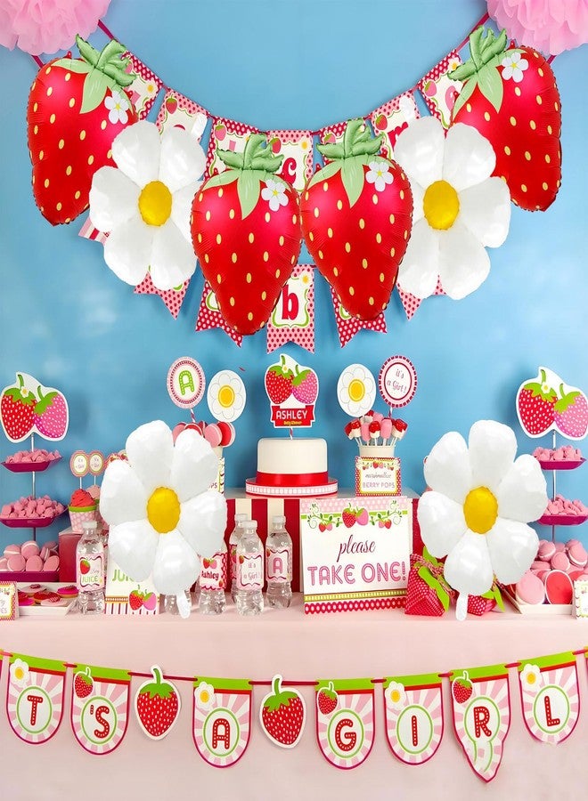 YOUDICT 8 PCS Strawberry Balloons Daisy Balloons Red Berry Foil Balloons for Strawberry Themed Birthday Party Decorations Berry First Birthday Decorations - Image 5